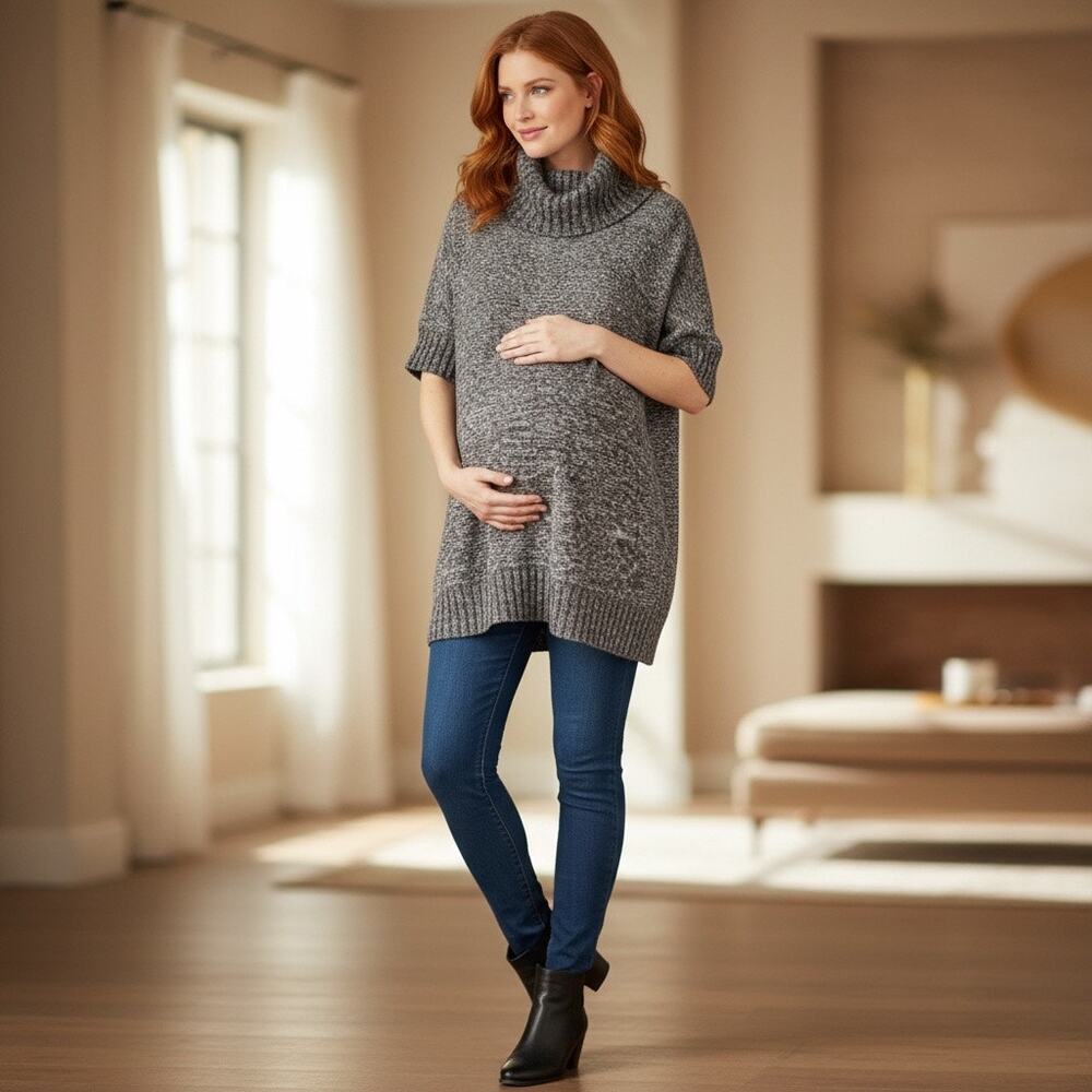 Olive and Oak Chunky Turtleneck Maternity Sweater EUC